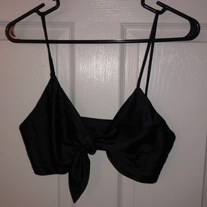 Black tie front crop top satin material